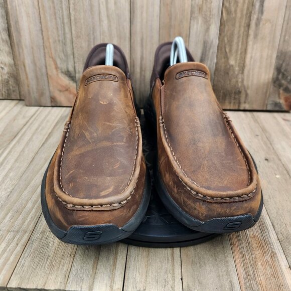 Mens Skechers Parson size 9.5 WW Wide Slip Ins Brown Casual Slip On Loafer Shoes - Picture 2 of 10